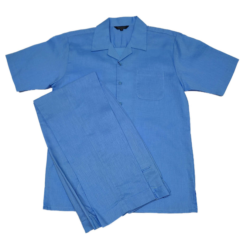 Mens Powder Blue Linen Casual Suit Set