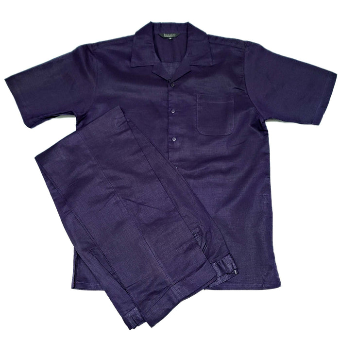 Mens Purple Linen Shirt and Pants Casual Outfit Set