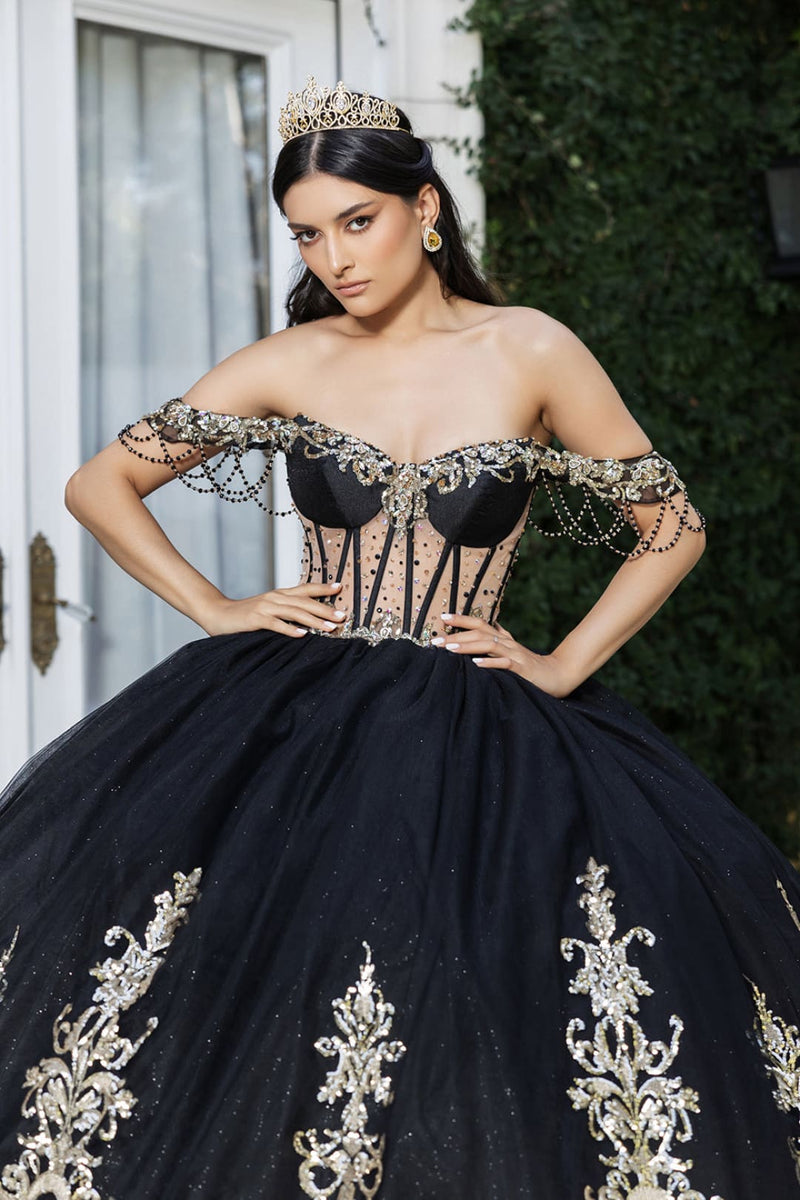 Black and Gold Quinceanera Dress Sweet 16 Ball Gown By Layla K LK267