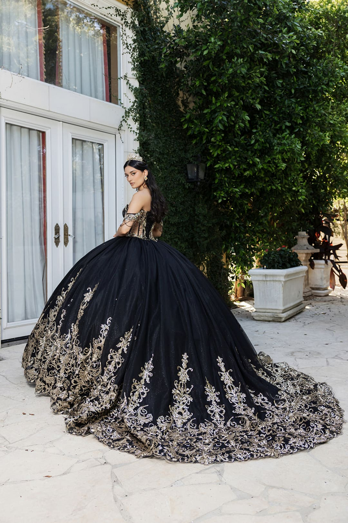 Black and Gold Quinceanera Dress Sweet 16 Ball Gown By Layla K LK267