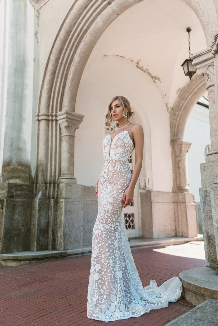 Tina Holly BB008 Wedding Plunging Spaghetti Strap Evening Sequin Dress
