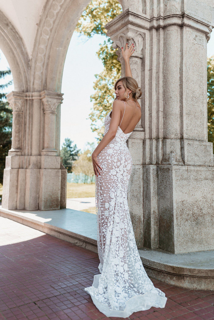 Tina Holly BB008 Wedding Plunging Spaghetti Strap Evening Sequin Dress