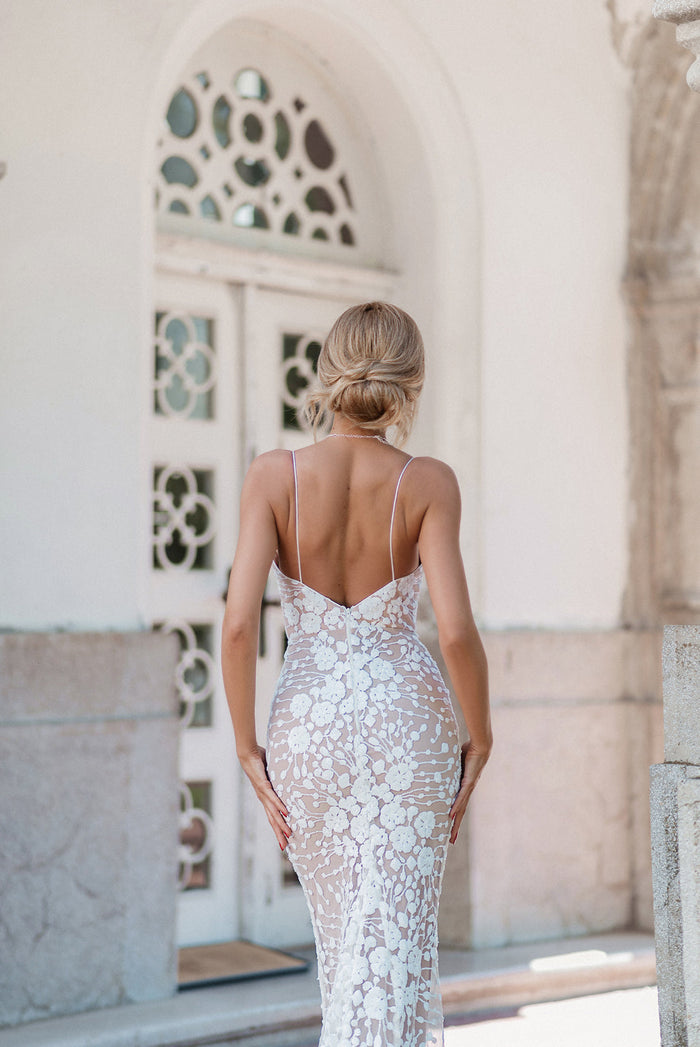 Tina Holly BB008 Wedding Plunging Spaghetti Strap Evening Sequin Dress