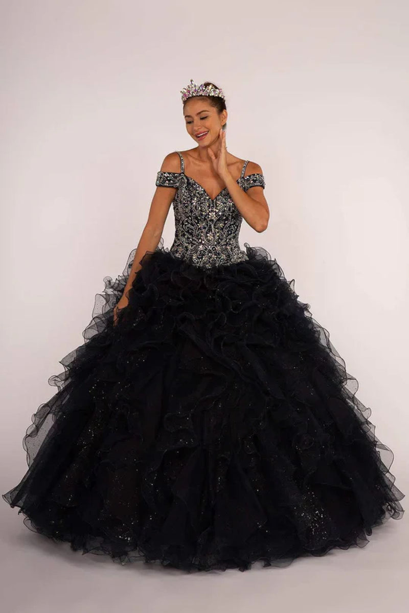 Beaded Cold Shoulder Ball Gown by Elizabeth KGL2516