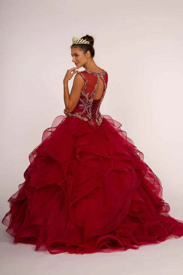 Beaded Illusion Ball Gown With Ruffled Skirt by Elizabeth KGL2511