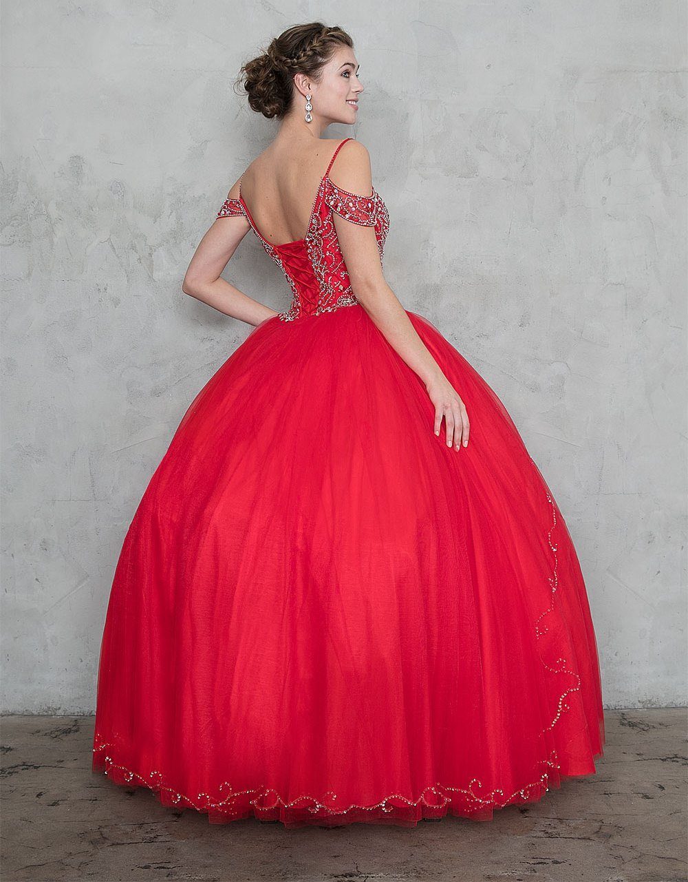Cold-Shoulder Beaded Quinceañera Dress with A-Line Tulle Skirt by Calla Collection KY-78011