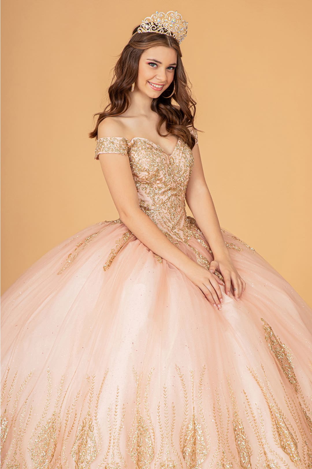 Beaded Off Shoulder Ball Gown by Elizabeth KGL3079