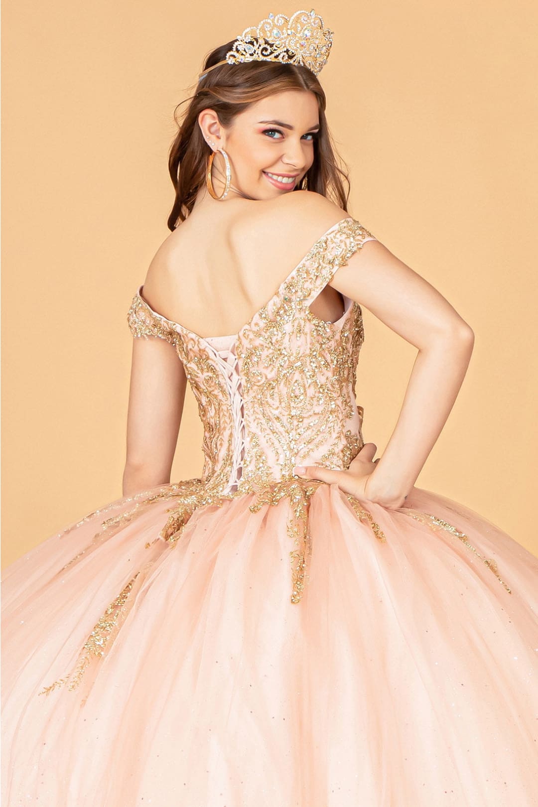 Beaded Off Shoulder Ball Gown by Elizabeth KGL3079