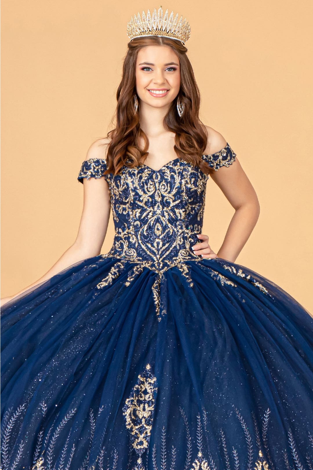 Beaded Off Shoulder Ball Gown by Elizabeth KGL3079