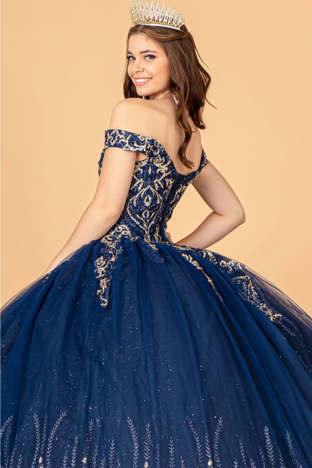 Navy & Gold Quinceanera Gown by Elizabeth K GL3079