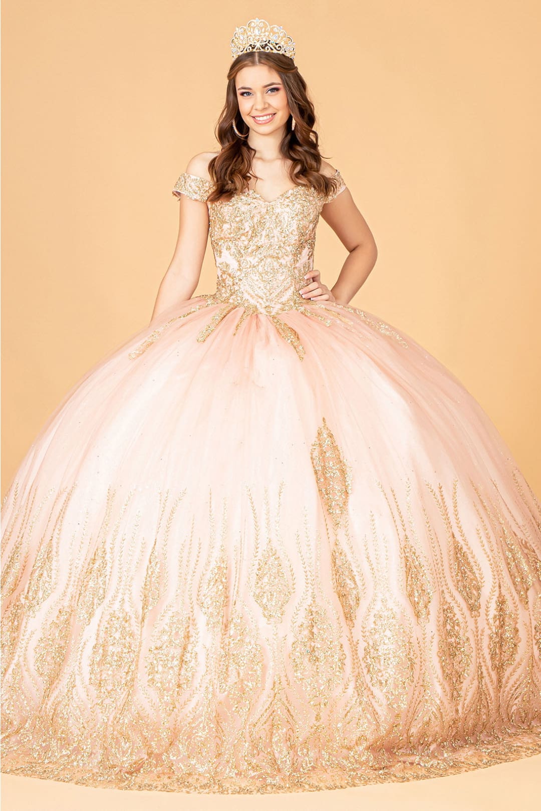 Beaded Off Shoulder Ball Gown by Elizabeth KGL3079