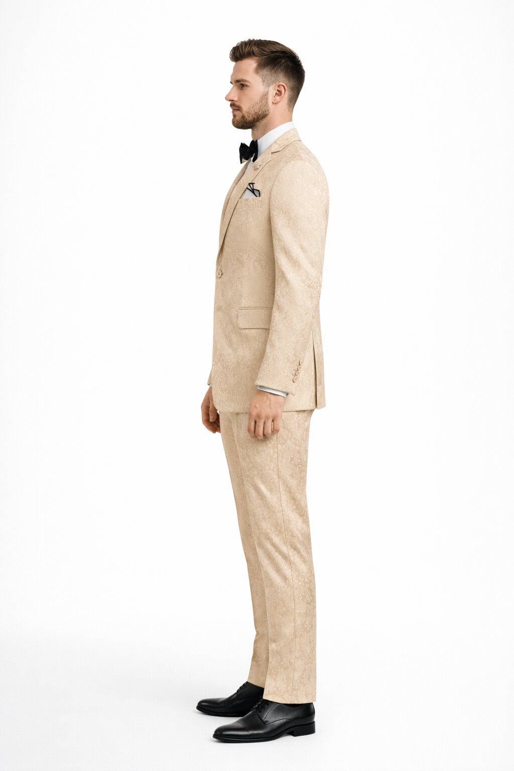 Men's Slim Fit Shiny Paisley Prom & Wedding Beige Suit