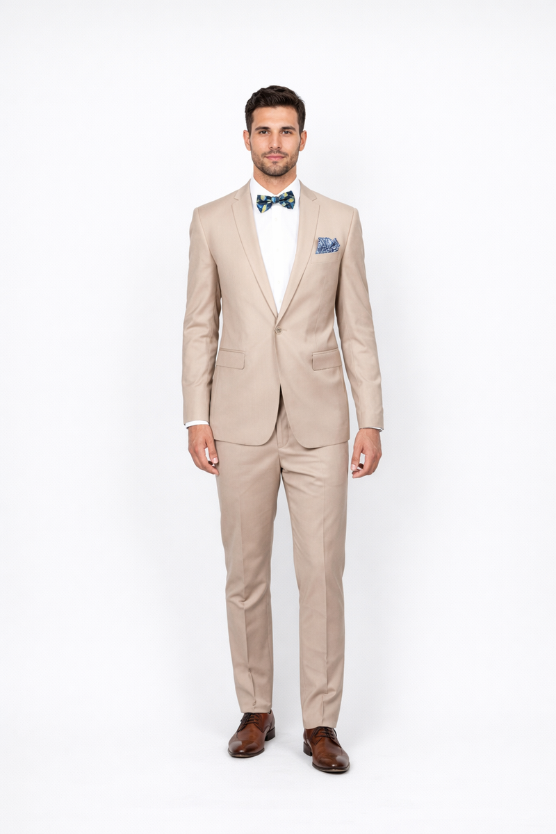 Beige Slim Fit Suit for Men by Rossiman Rossi â€“ Tailored Skinny Fit Formal Suit