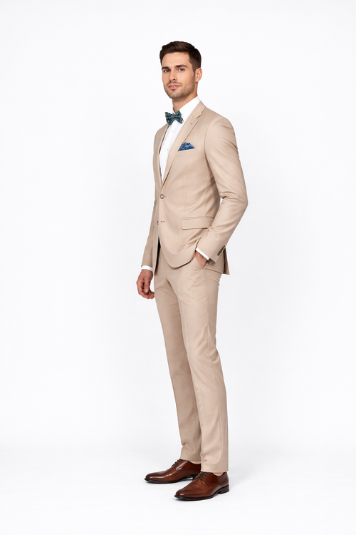 Beige Slim Fit Suit for Men by Rossiman Rossi â€“ Tailored Skinny Fit Formal Suit