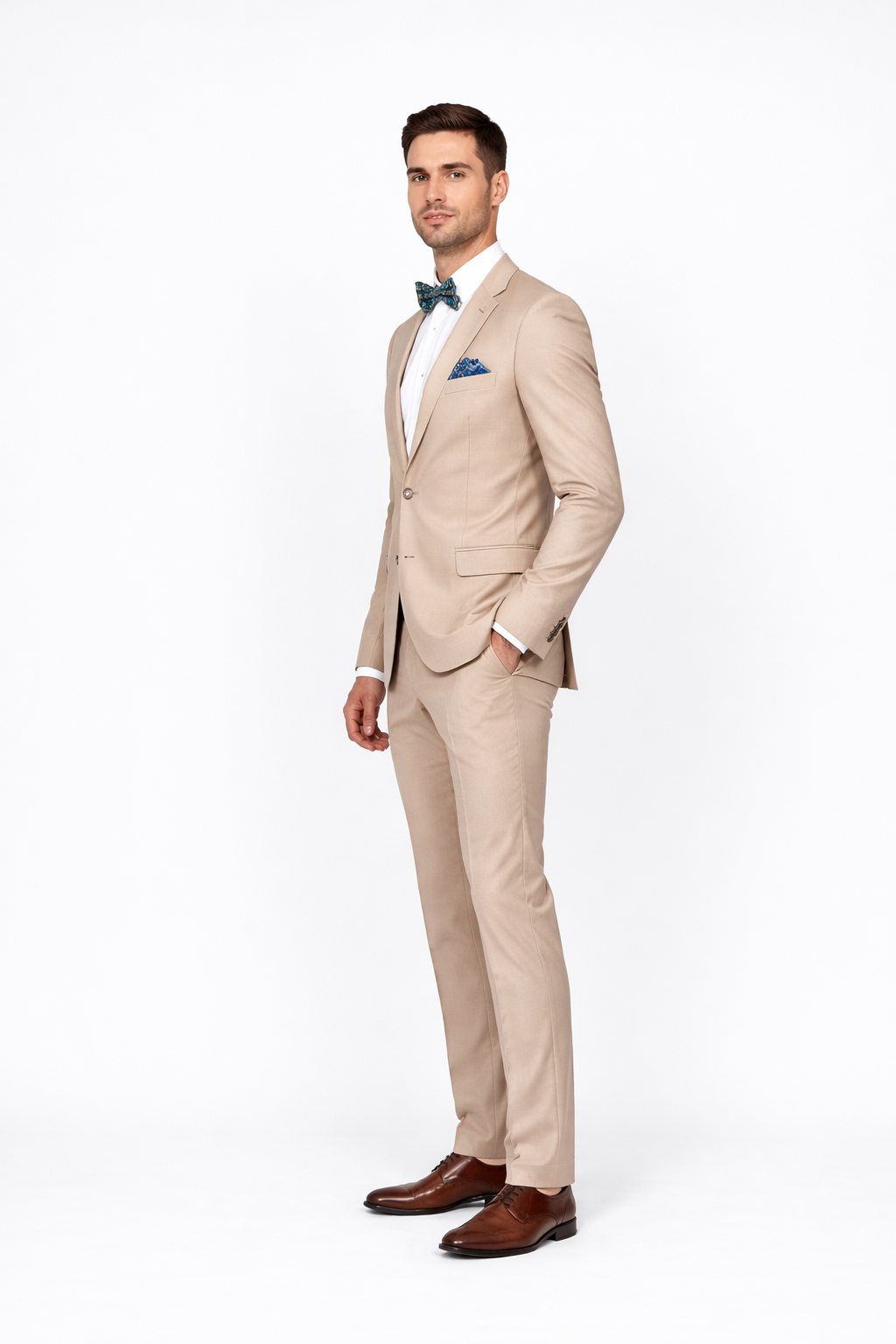 Beige Slim Fit Suit for Men by Rossiman Rossi â€“ Tailored Skinny Fit Formal Suit