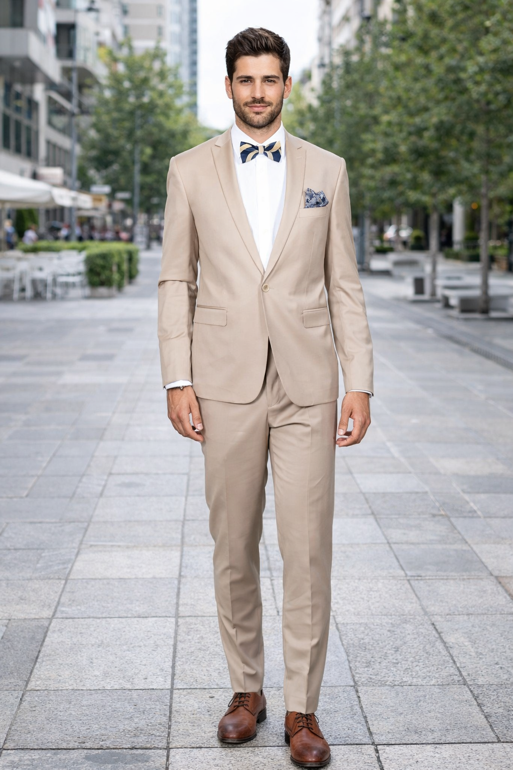 Beige Slim Fit Suit for Men by Rossiman Rossi â€“ Tailored Skinny Fit Formal Suit