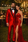 Holiday Suit - Christmas Suit - Christmas Blazer Shiny Red Tuxedo Shawl Collar Jacket & Pants Suit Prom Or Wedding Or Groom Tuxedo
