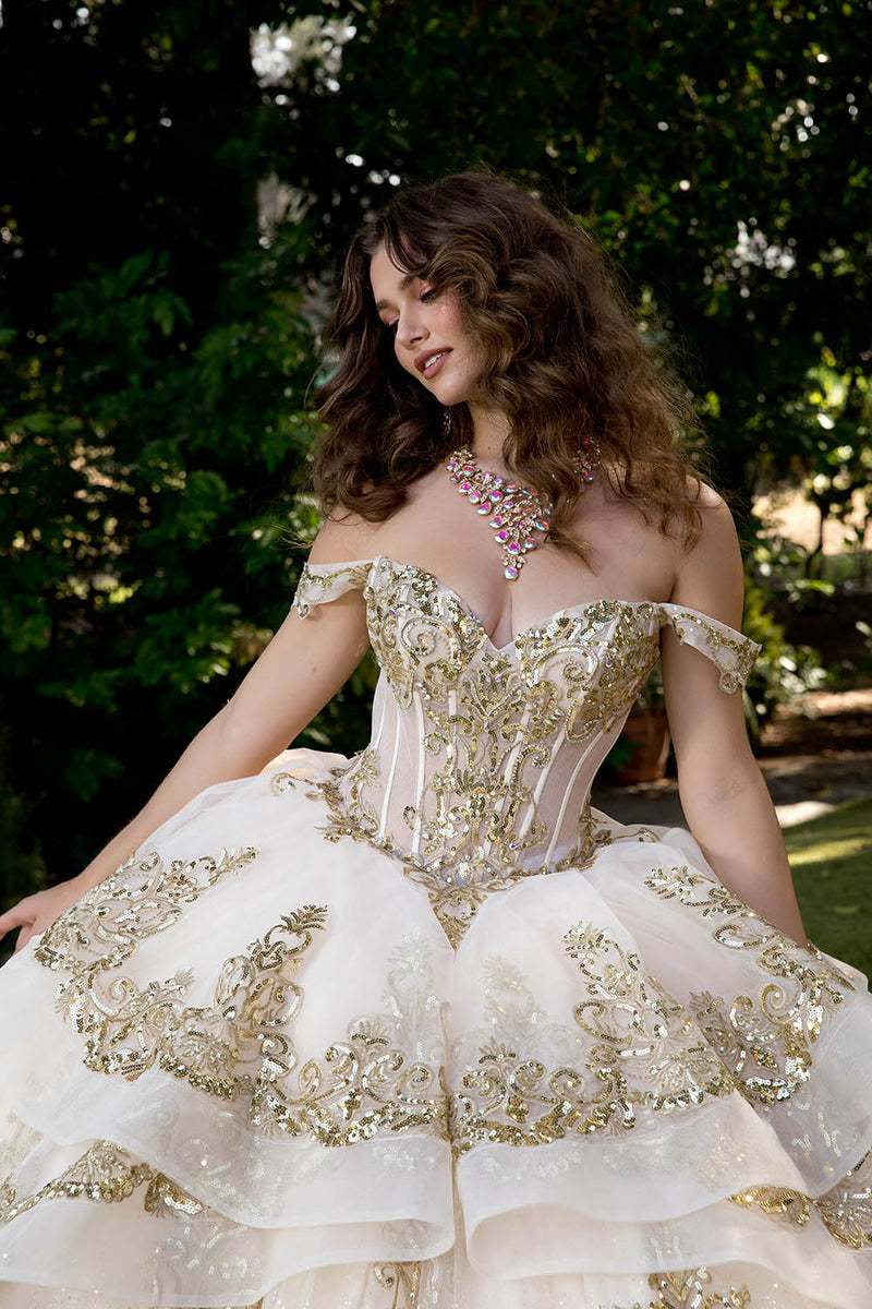 Off Shoulder Corset Ball Gown by Bella Princess PQ1074
