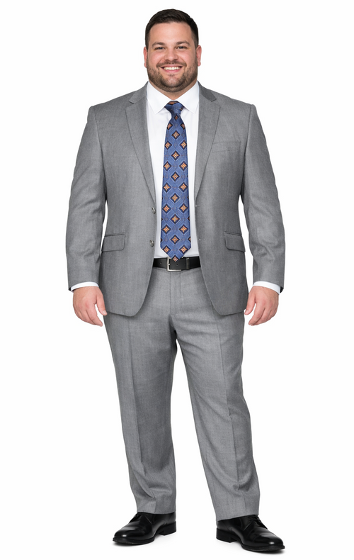 Bertolini light gray wool-silk blend suit. Features a textured fabric, two-button jacket with notch lapels, and matching trousers. Fitted silhouette with front pockets for a refined look.
