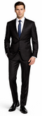 Bertolini wool-silk 2-piece suit. Sleek, fitted design with two buttons. Available in black. Smooth, light-reflecting fabric. Includes matching tailored trousers.