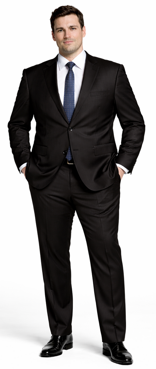 Bertolini 2pc wool-silk suit: Available in black/charcoal. Features a 2-button front, tailored fit, straight-leg trousers, and side pockets. Luxurious wool/silk blend for a smooth look.