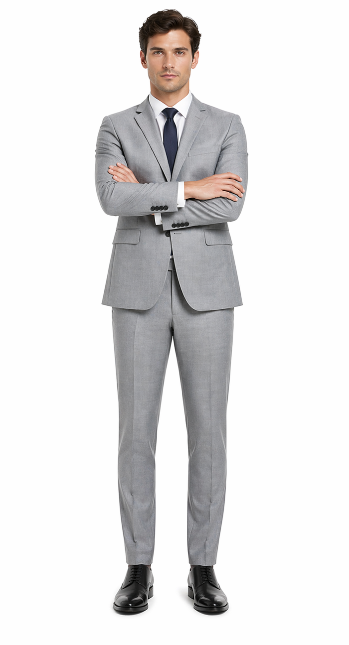 Bevagna Collection - Light Gray 100% Virgin Wool Regular Fit Pick Stitched 2 Piece Suit