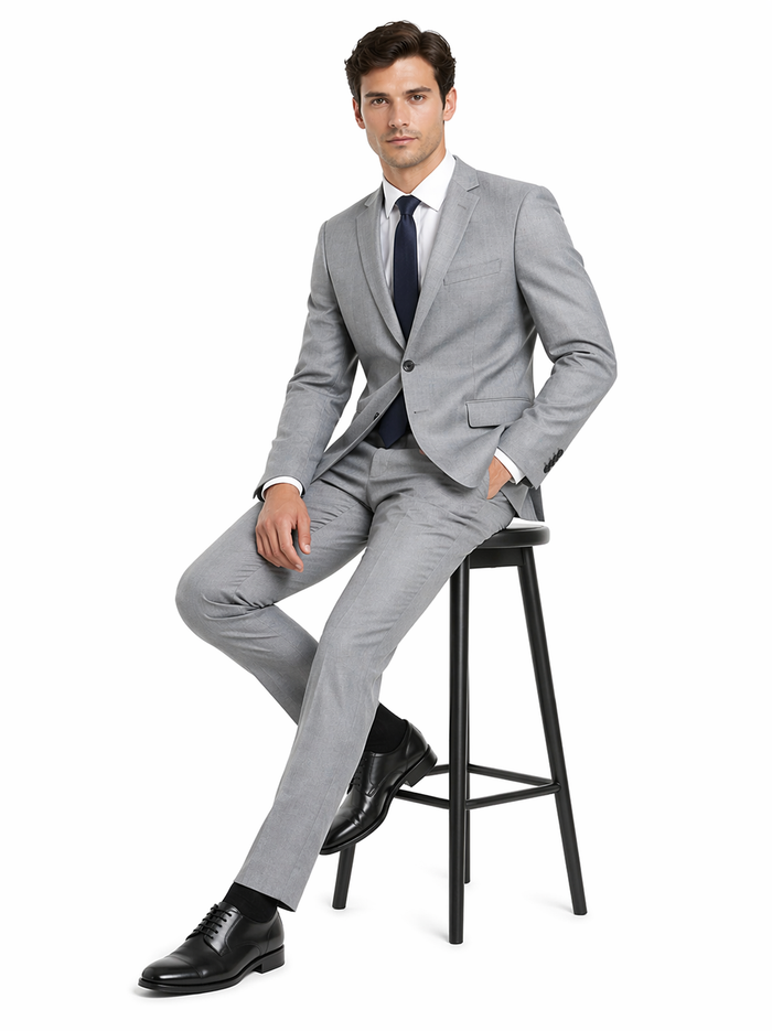 Bevagna Collection - Light Gray 100% Virgin Wool Regular Fit Pick Stitched 2 Piece Suit