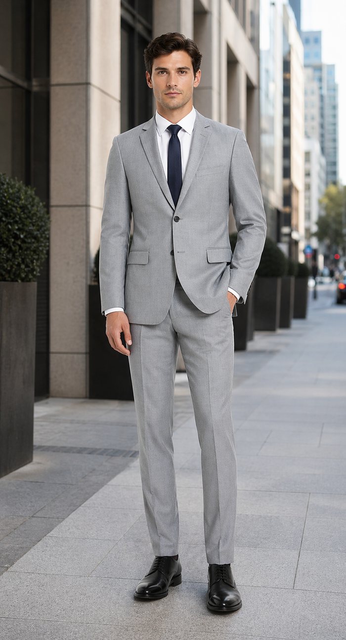 Bevagna Collection - Light Gray 100% Virgin Wool Regular Fit Pick Stitched 2 Piece Suit