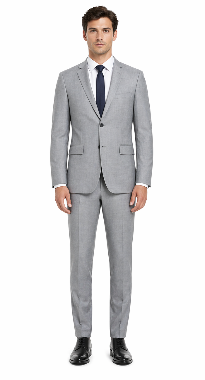 Bevagna Collection - Light Gray 100% Virgin Wool Regular Fit Pick Stitched 2 Piece Suit