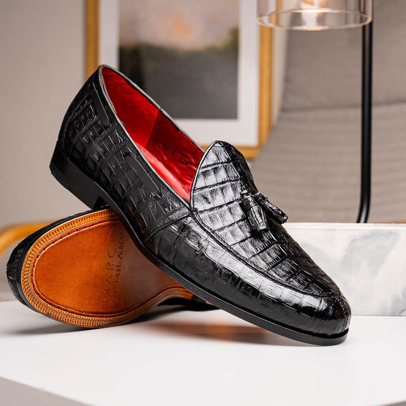 Marco Di Milano Bianchi Black Leather Luxury Shoe