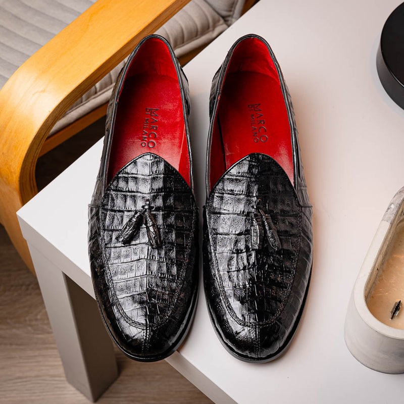 Marco Di Milano Bianchi Black Leather Luxury Shoe