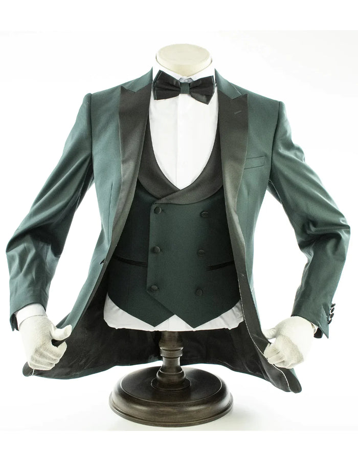 Black And Green tuxedo - Mens 2 Button Peak Lapel Prom Tuxedo with Double Breasted Vest in Hunter Green - AlbertoNardoniStore