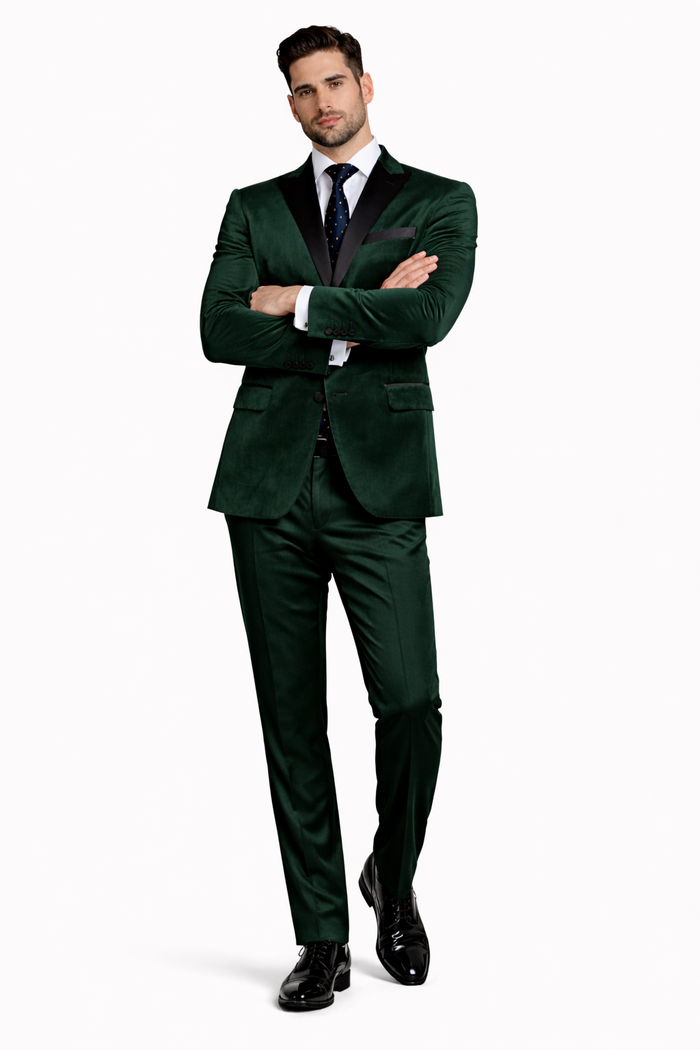 Black And Green tuxedo - Mens Classic Velvet Tuxedo Dinner Jacket in Dark Hunter Green