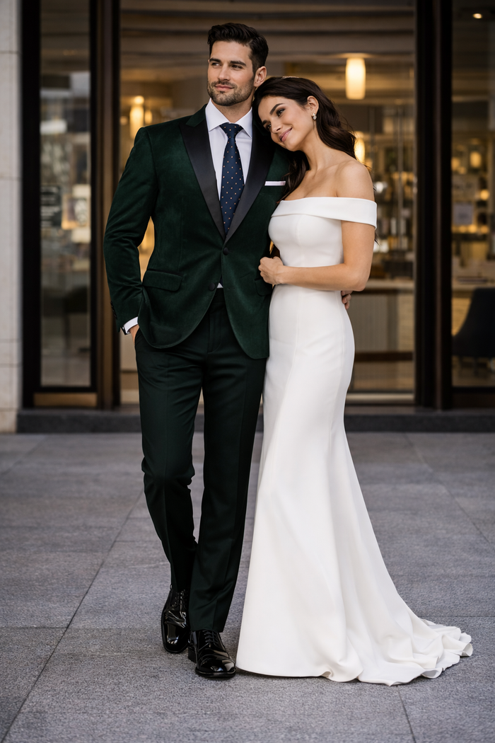 Black And Green tuxedo - Mens Classic Velvet Tuxedo Dinner Jacket in Dark Hunter Green