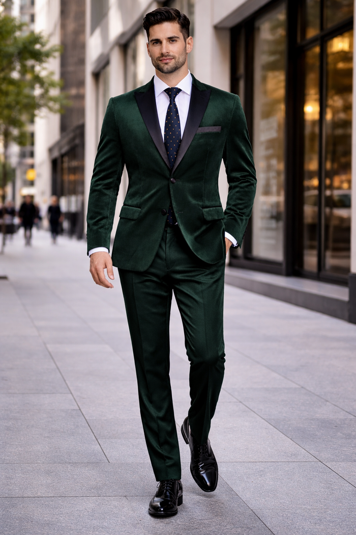 Black And Green tuxedo - Mens Classic Velvet Tuxedo Dinner Jacket in Dark Hunter Green