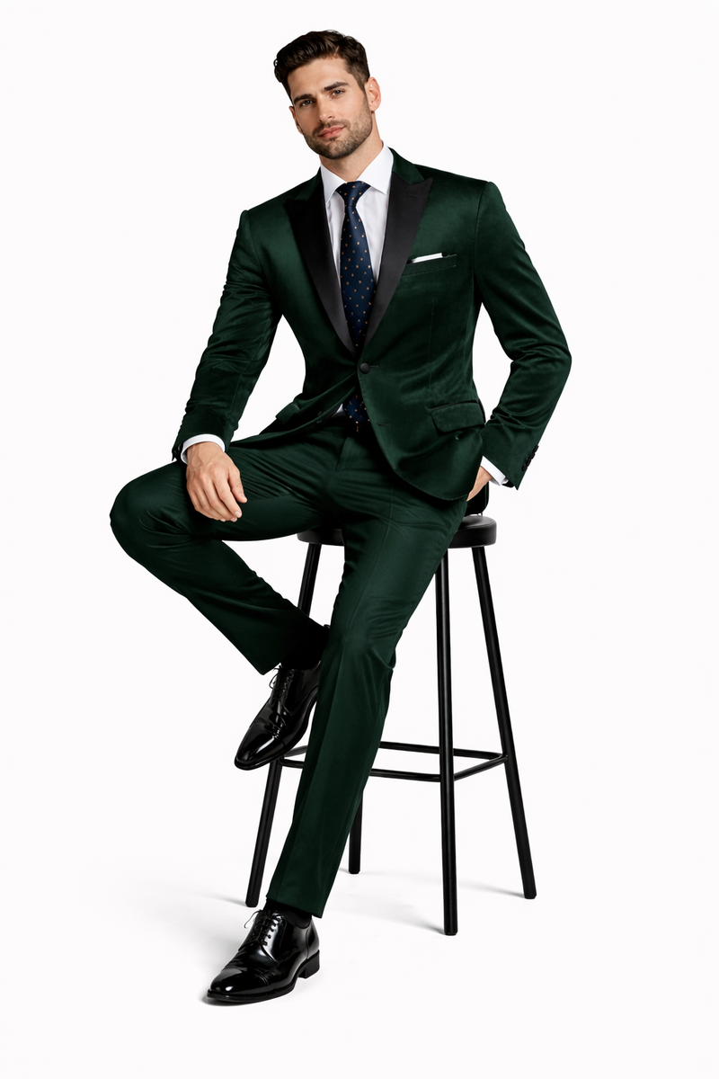 Black And Green tuxedo - Mens Classic Velvet Tuxedo Dinner Jacket in Dark Hunter Green