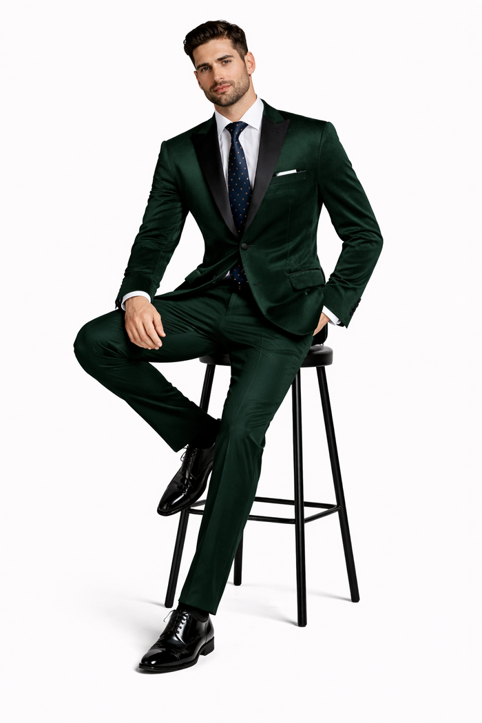 Black And Green tuxedo - Mens Classic Velvet Tuxedo Dinner Jacket in Dark Hunter Green