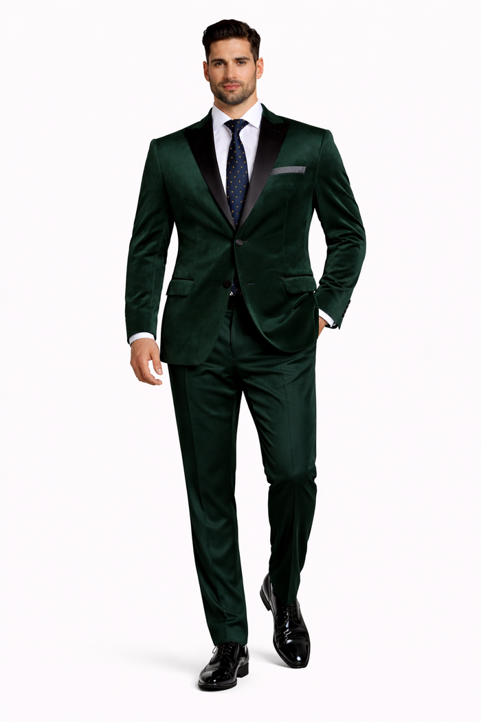 Black And Green tuxedo - Mens Classic Velvet Tuxedo Dinner Jacket in Dark Hunter Green