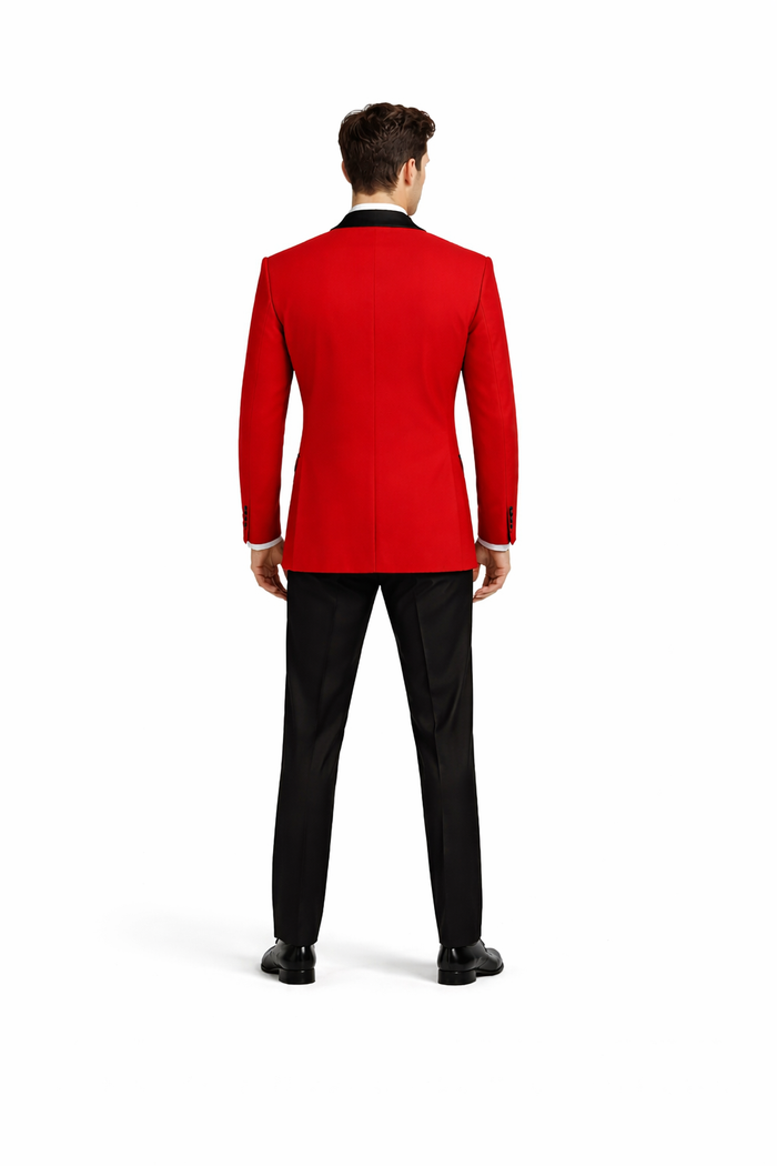 Black and Red Suit Mens 2 Button Contrast Notch Lapel Tuxedo in Red