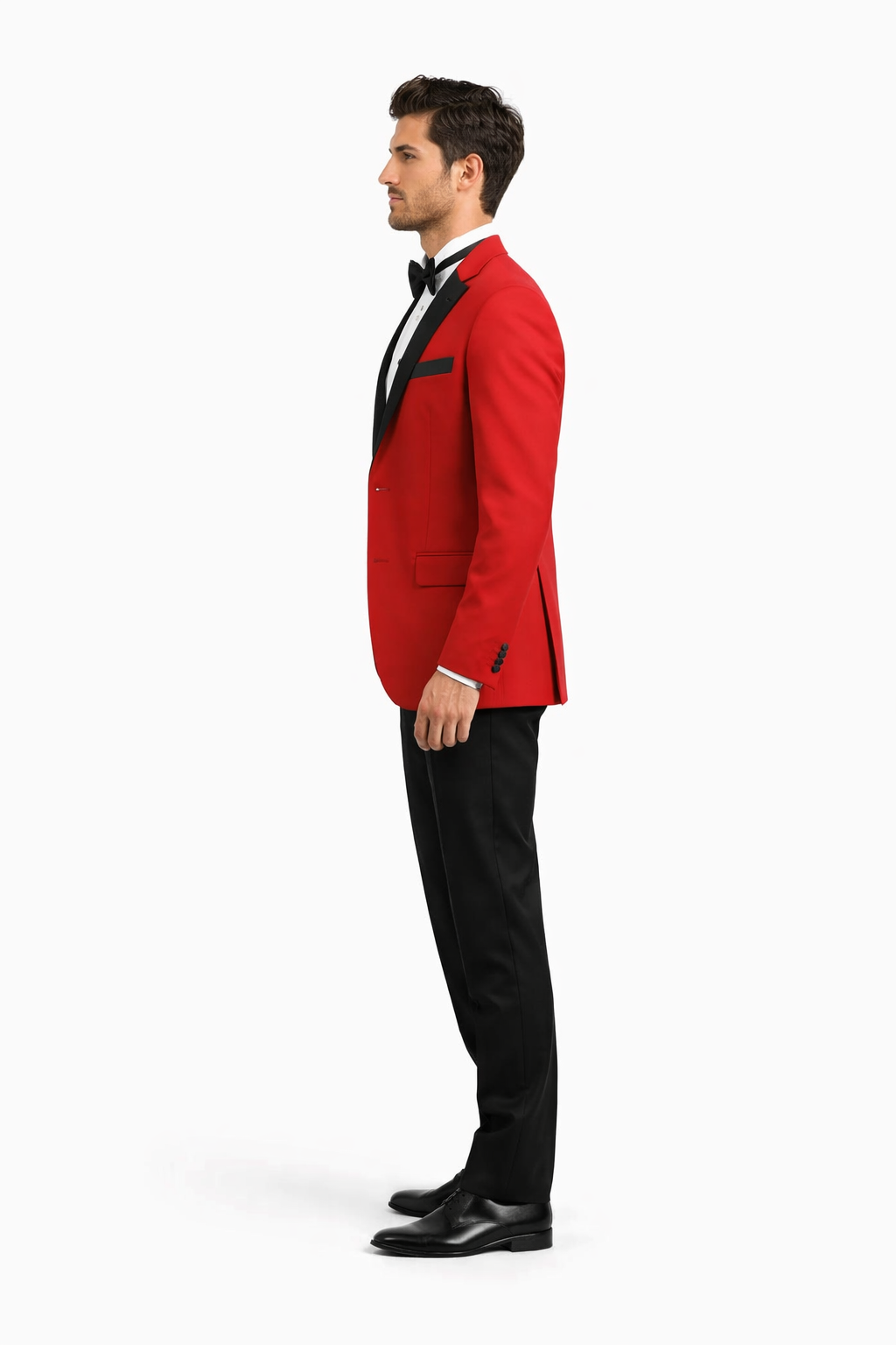 Black and Red Suit Mens 2 Button Contrast Notch Lapel Tuxedo in Red