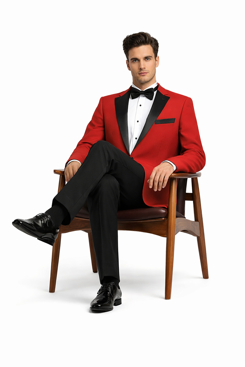 Black and Red Suit Mens 2 Button Contrast Notch Lapel Tuxedo in Red