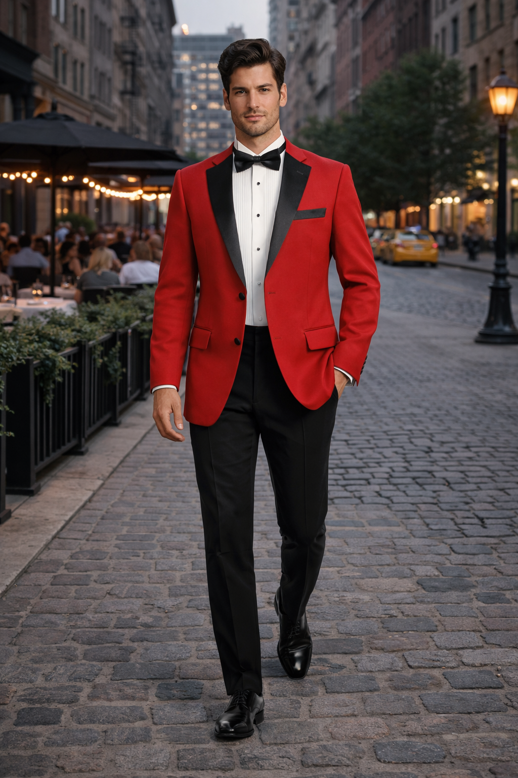Black and Red Suit Mens 2 Button Contrast Notch Lapel Tuxedo in Red