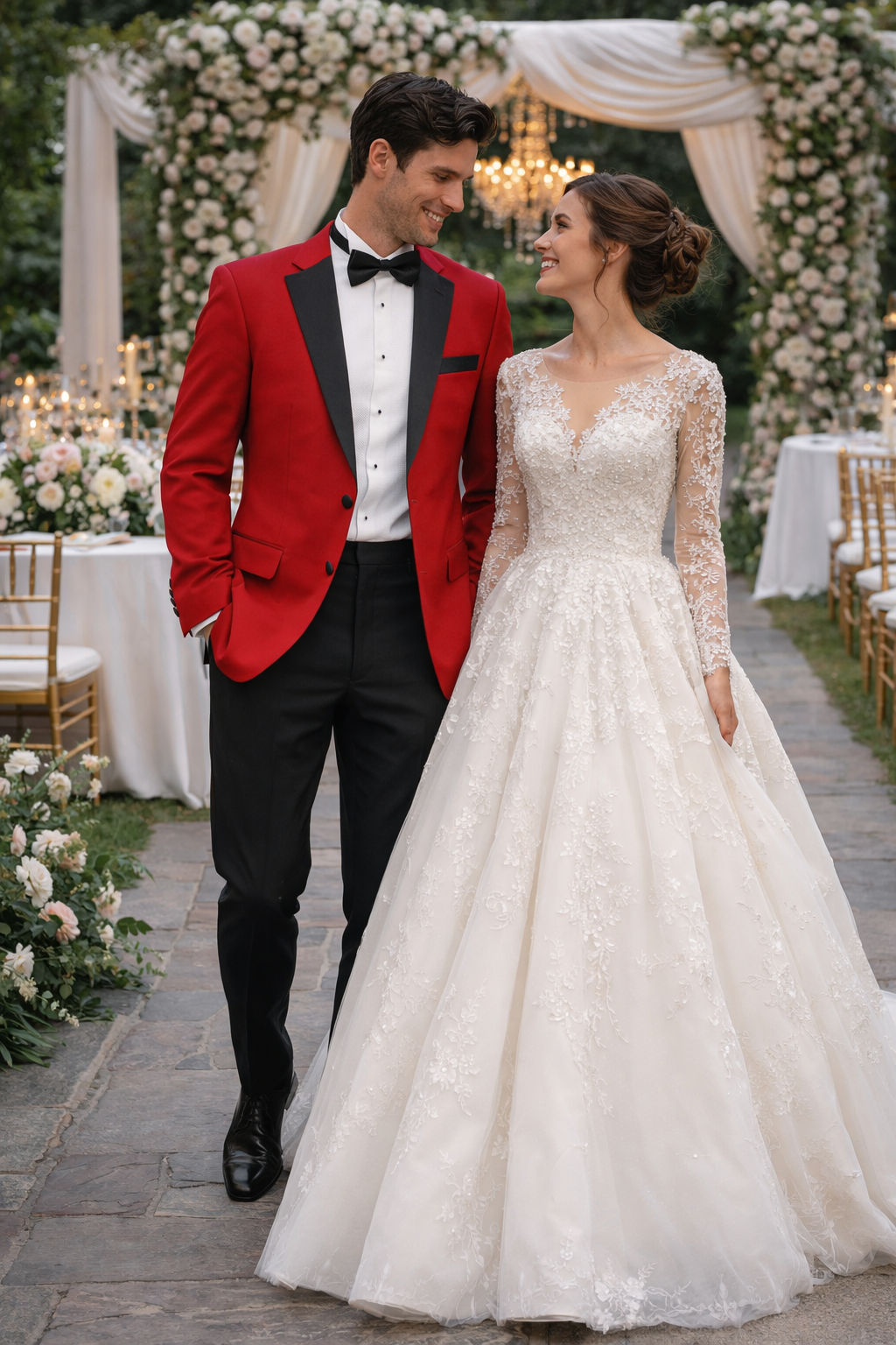 Black and Red Suit Mens 2 Button Contrast Notch Lapel Tuxedo in Red