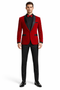 Black and Red Suit Men's Slim Fit Shawl Lapel Velvet Wedding & Prom Tuxedo Jacket in Red