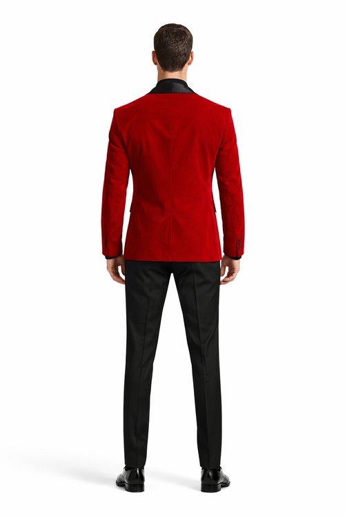 Black and Red Suit Men's Slim Fit Shawl Lapel Velvet Wedding & Prom Tuxedo Jacket in Red | Alberto Nardoni Black and Red Suit Men's Slim Fit Shawl Lapel Velvet Wedding & Prom Tuxedo Jacket in Red | Alberto Nardoni