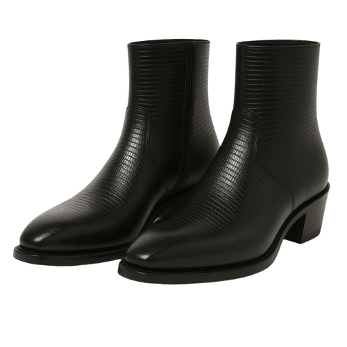 Mens Dress Ankle Boots Los Altos Boots Short Cowboy Boot - Western Ankle Boots Exotic Skin + Black + Skin Type