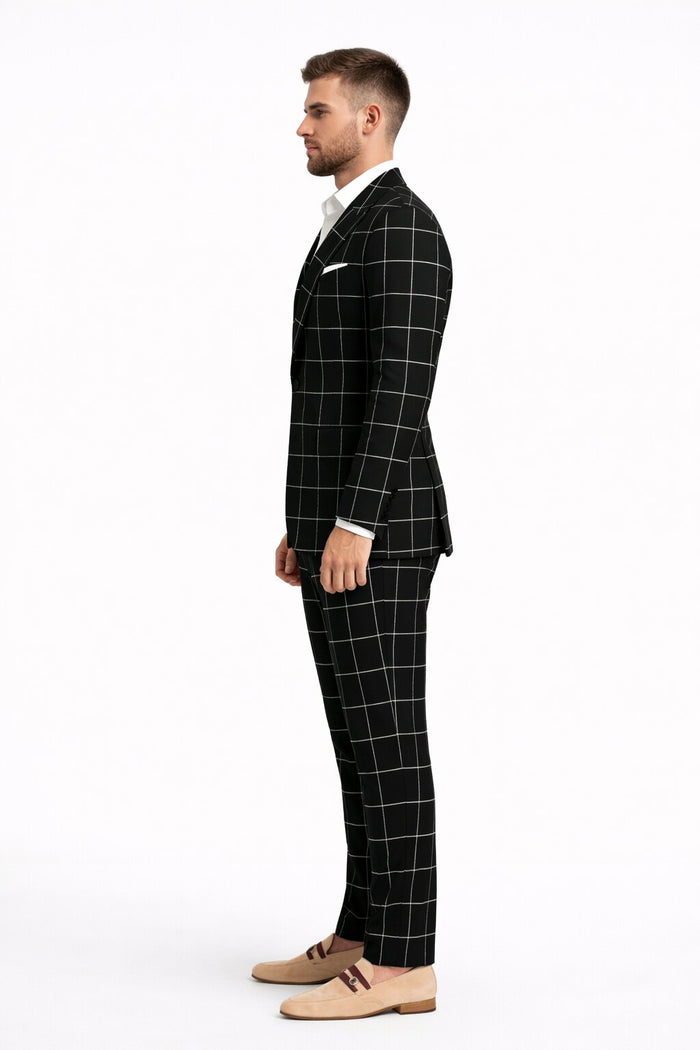 Bold Gangster Plaid Suit - 1920s Mens Fashion Window Pane Suit - Black