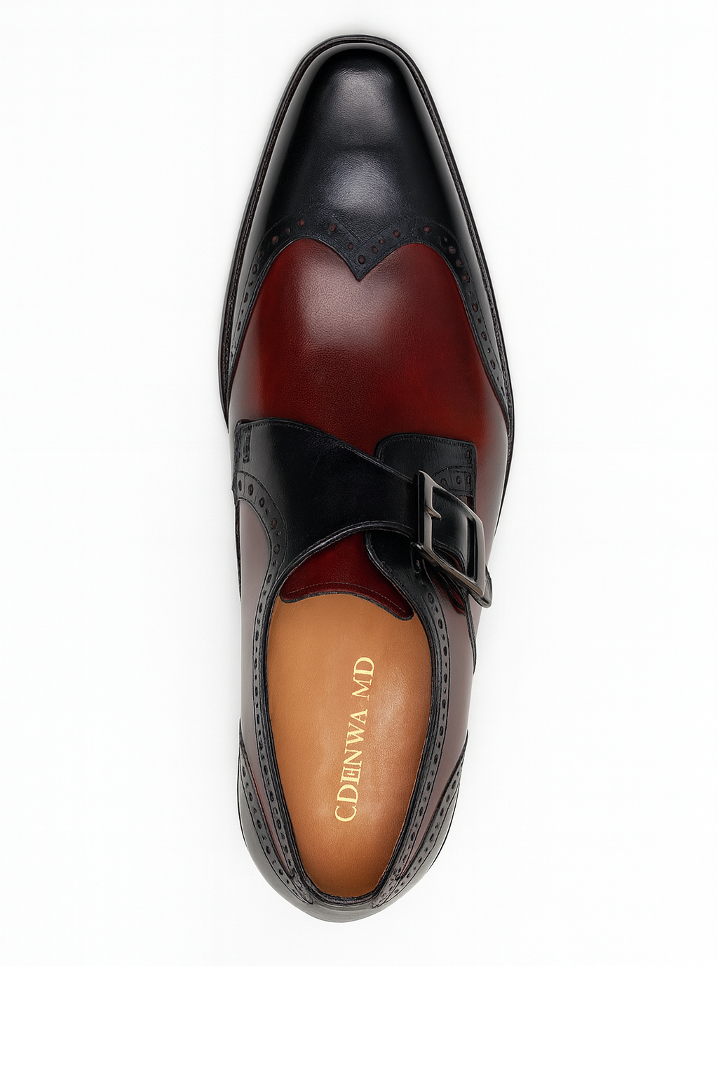 Mens Leather Wingtip Monk Strap Dress Shoe in Brown & Navy