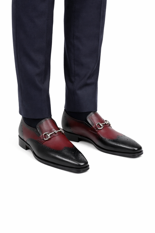 Mens Wholecut Two Tone Leather Wingtip Loafer Dress Shoes in Blue & Tan