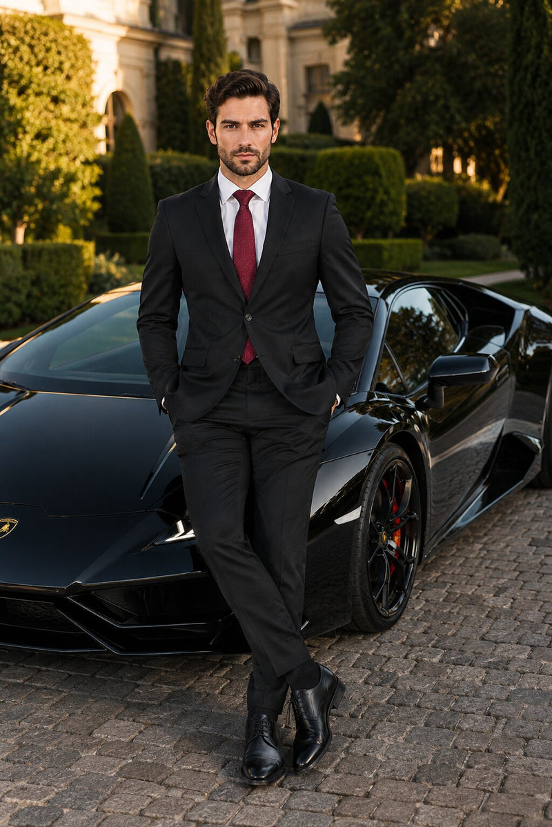 Tiglio Men's Black 2-Button Slim-Fit Suit - High End Suits - High Quality Suits